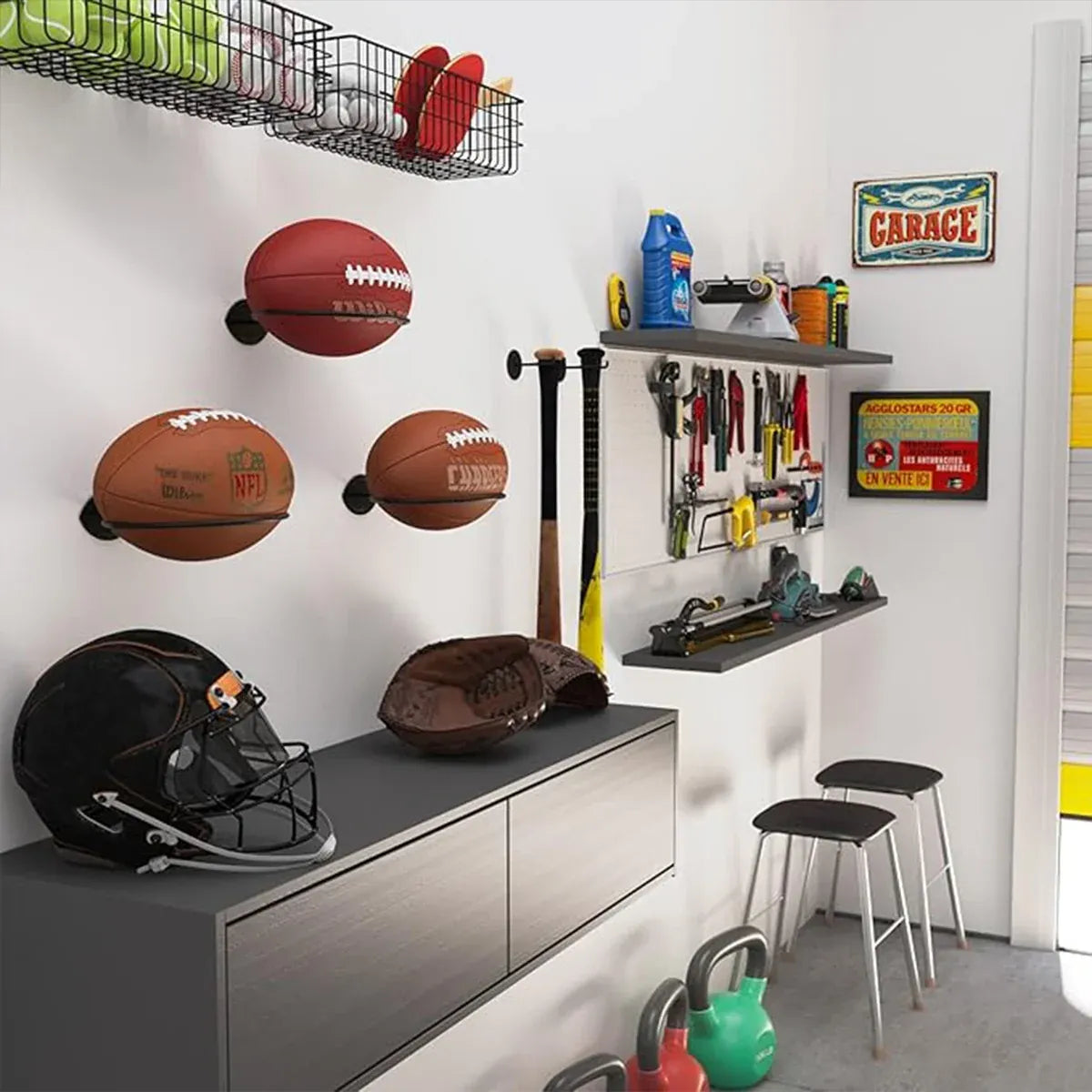 Wall Mounted Football Display Rack Metal Holder for Rugby Soccer Ball