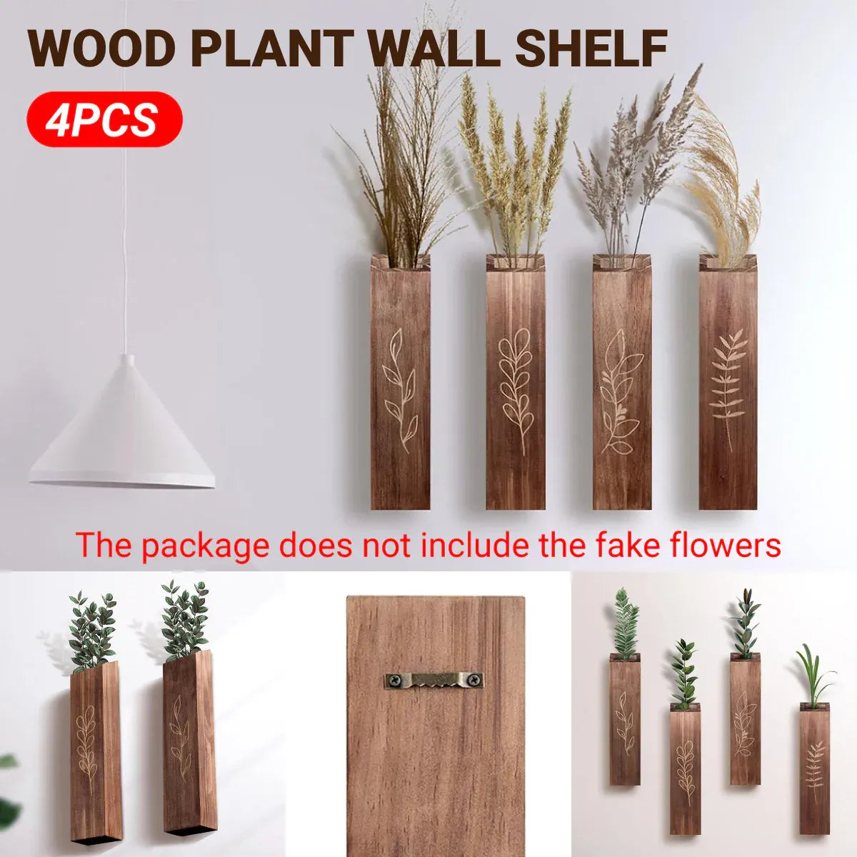 4PCS Wood Plant Wall Shelf Durable Aesthetic for Indoor Wall Decor Storage Use