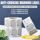 Suffocation Warning Labels Roll 3 Sizes Available Strong Water-Based Adhesive - 10x8cm