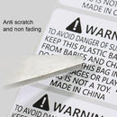 Suffocation Warning Labels Roll 3 Sizes Available Strong Water-Based Adhesive - 10x8cm