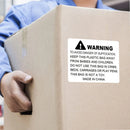 Suffocation Warning Labels Roll 3 Sizes Available Strong Water-Based Adhesive - 10x8cm