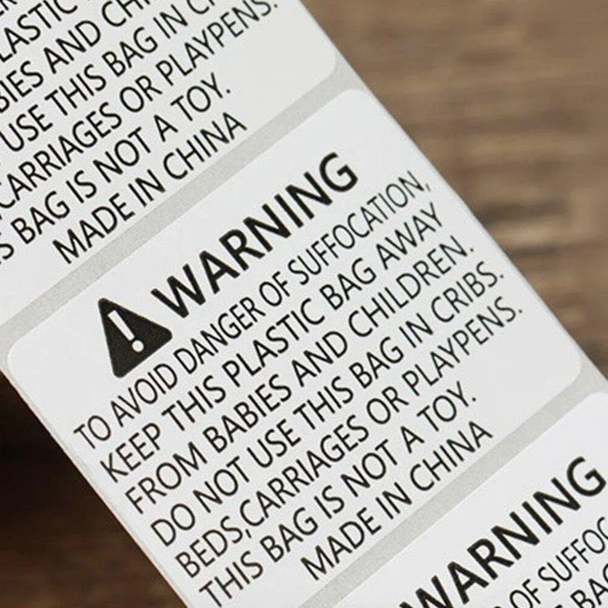 Suffocation Warning Labels Roll 3 Sizes Available Strong Water-Based Adhesive - 6x6cm