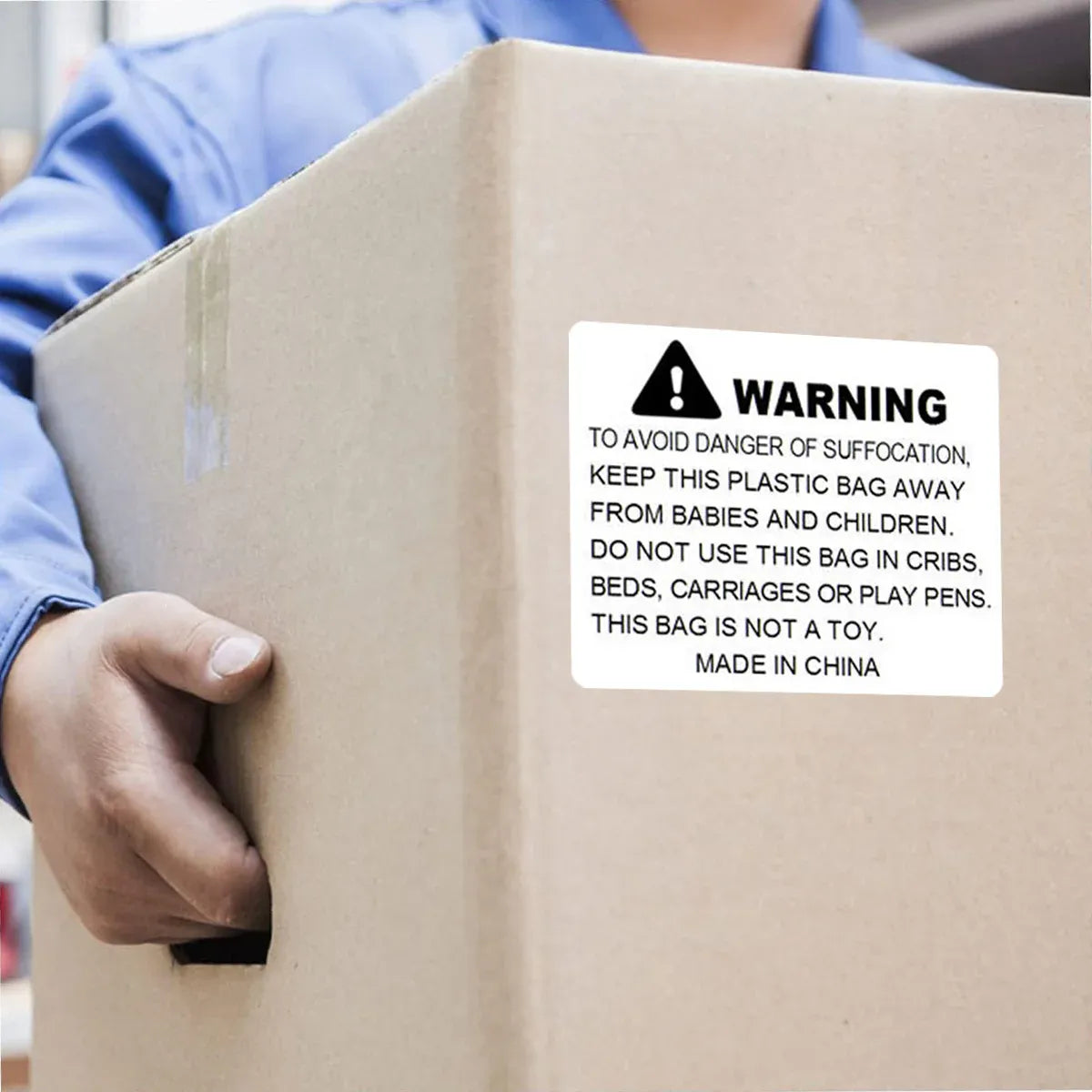 Suffocation Warning Labels Roll 3 Sizes Available Strong Water-Based Adhesive - 6x6cm