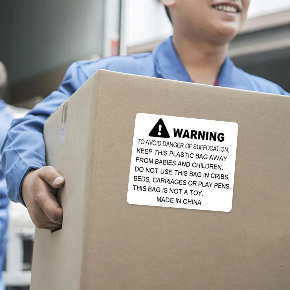 Suffocation Warning Labels Roll 3 Sizes Available Strong Water-Based Adhesive - 6x6cm