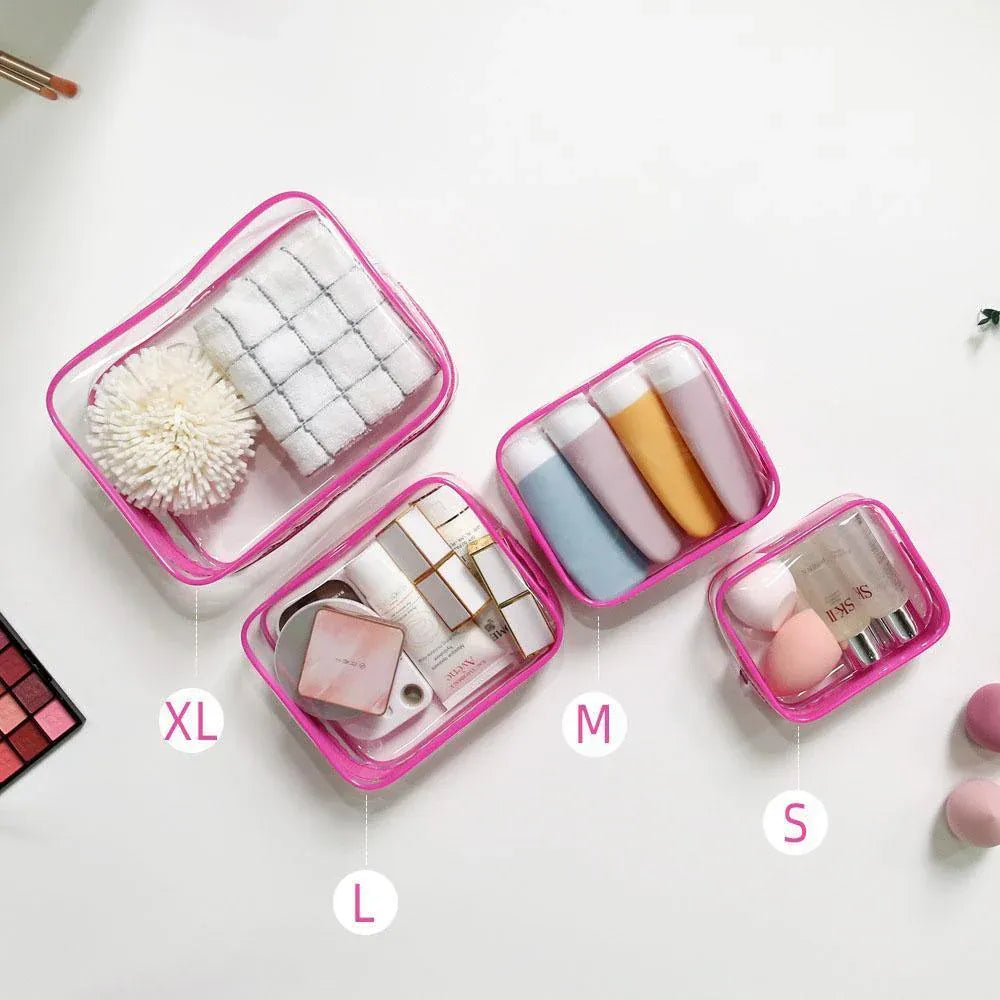 4pcs Durable PVC Cosmetic Bags Easy to Clean Multiple Sizes and Colours 9 Shades - 4pcs-Barbie-Pink