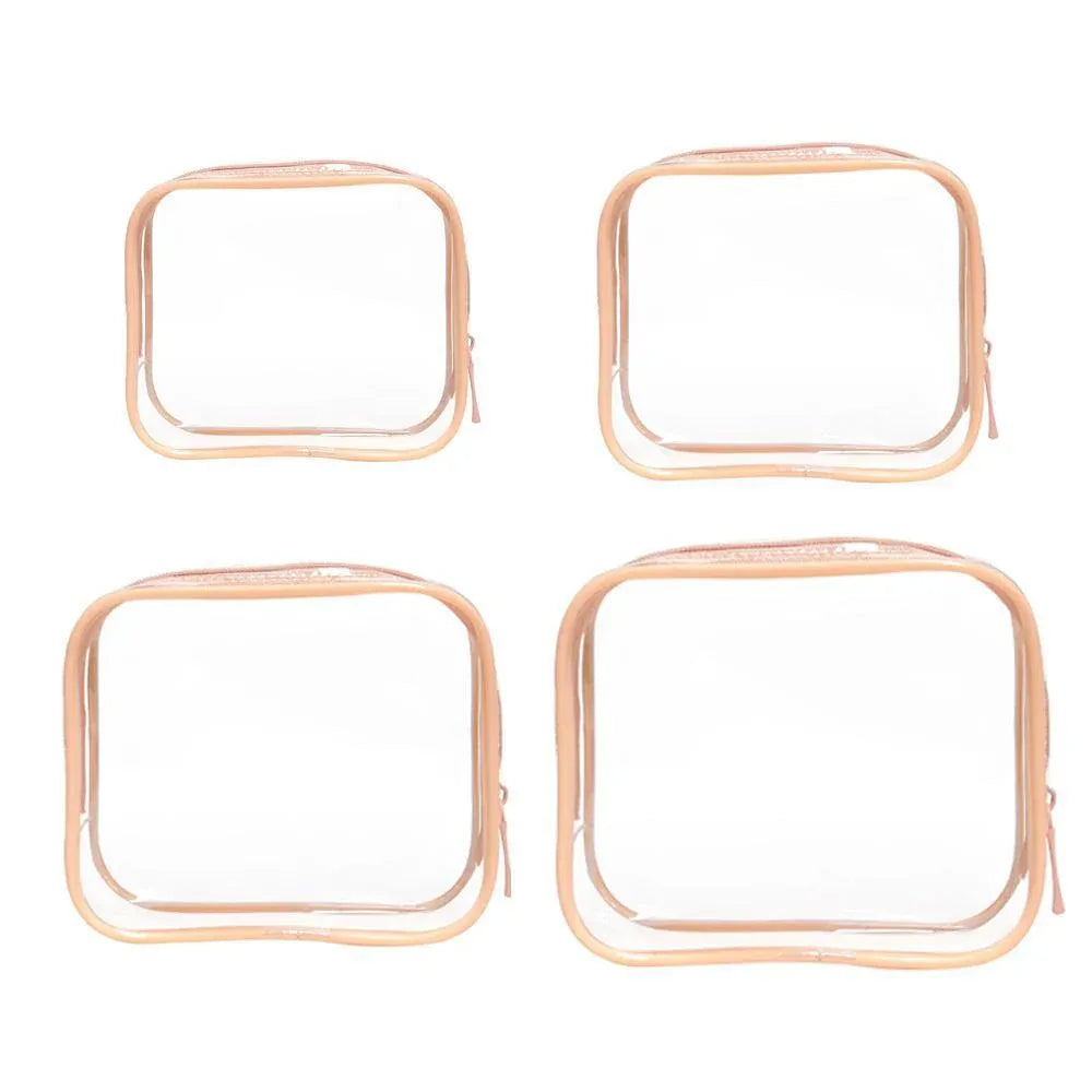 4pcs Durable PVC Cosmetic Bags Easy to Clean Multiple Sizes and Colours 9 Shades - 4pcs-Peach-Powder