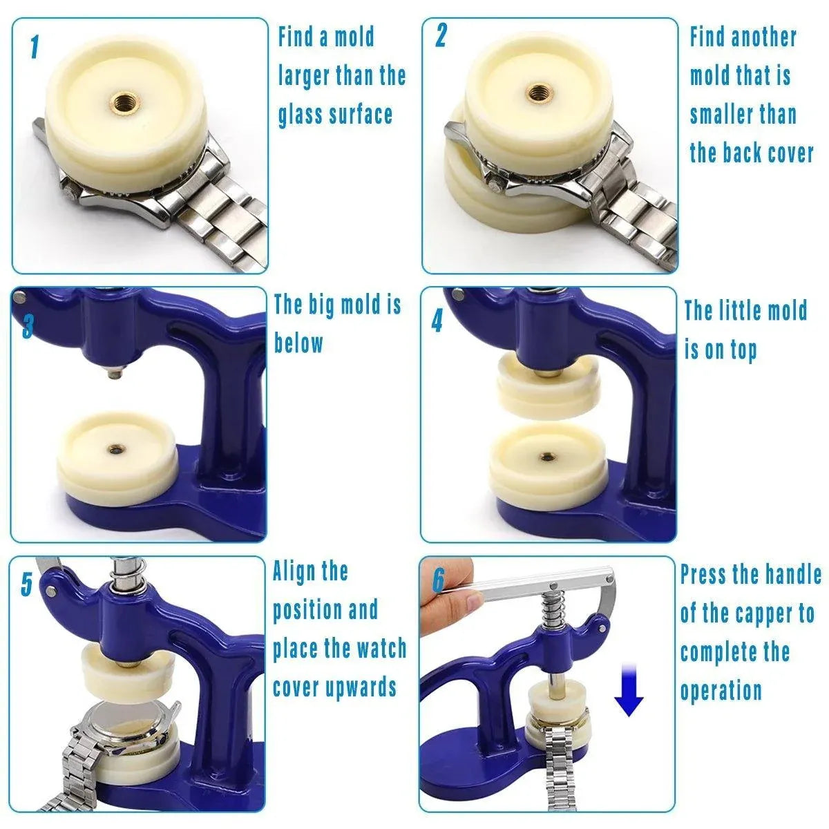 Watch Case Press 12 Dies Back Cover Closer Watchmaker Repair Tool Kit Set