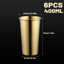 Stainless Steel Cup Set 6pcs Gold 400ml Curled Lip 304 Cold Drink Pint