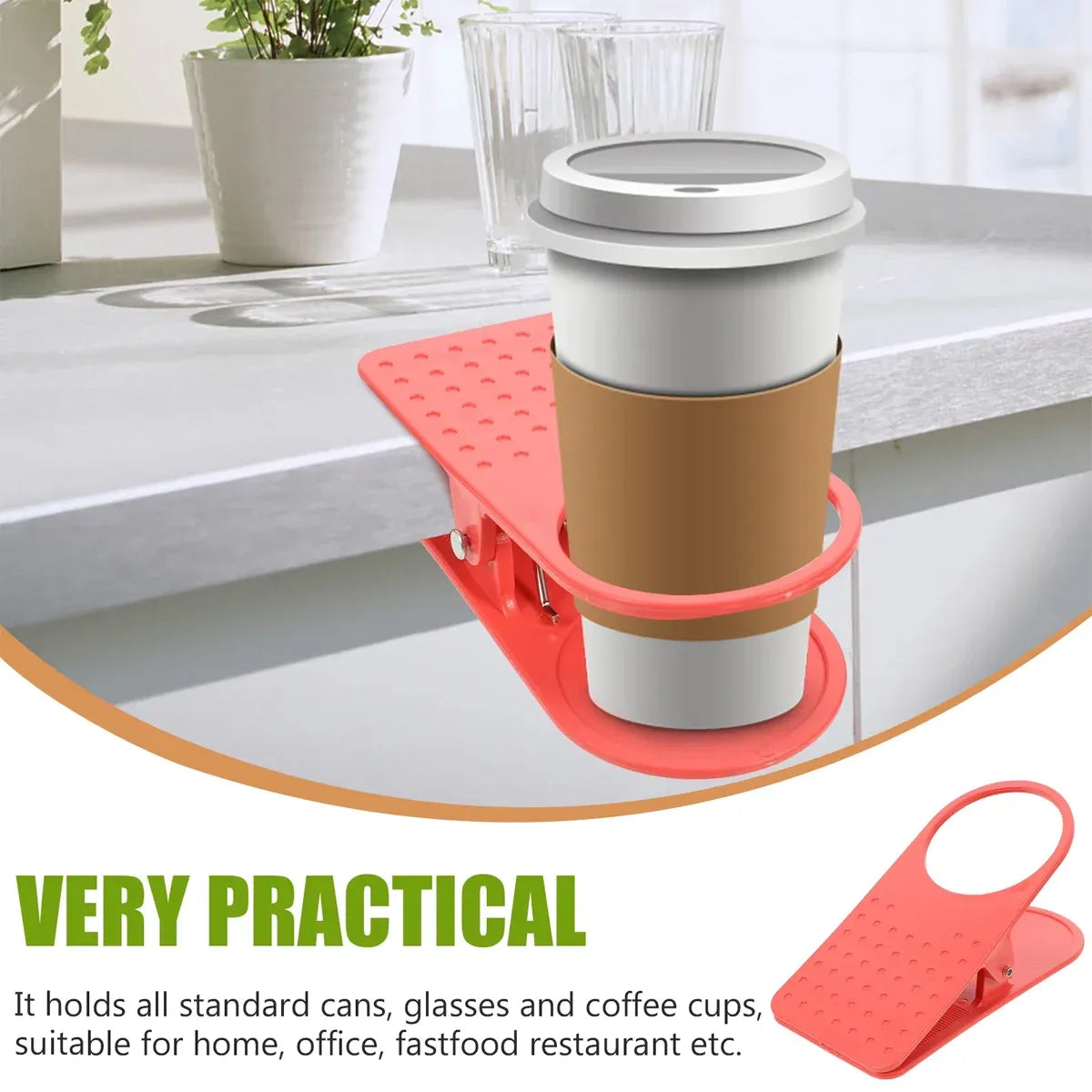 6PCS Plastic Clip On Cup Holder Desk Table Clamp Drink Bottle Coffee Mug Stand