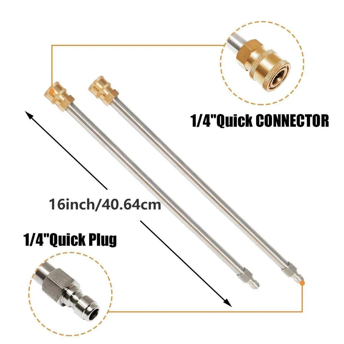 2pcs High Pressure Washer Extension Rod Stainless Steel Power Spray Tool