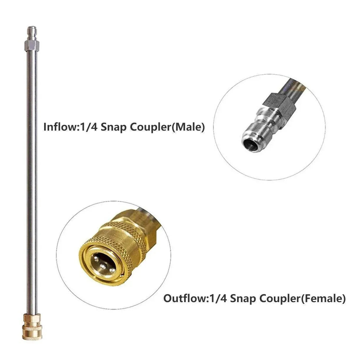 2pcs High Pressure Washer Extension Rod Stainless Steel Power Spray Tool