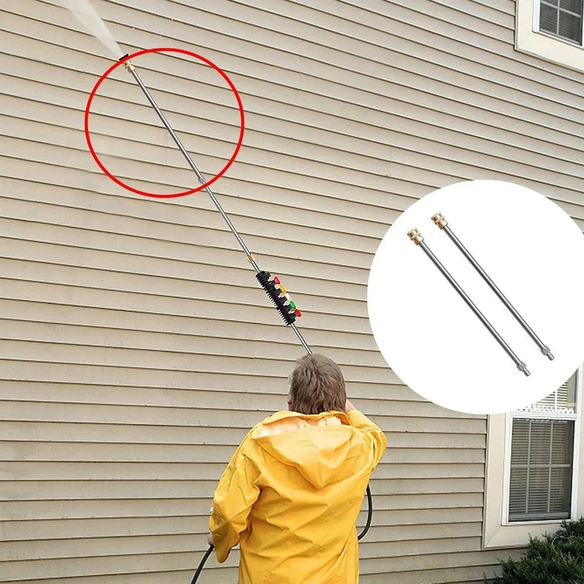 2pcs High Pressure Washer Extension Rod Stainless Steel Power Spray Tool