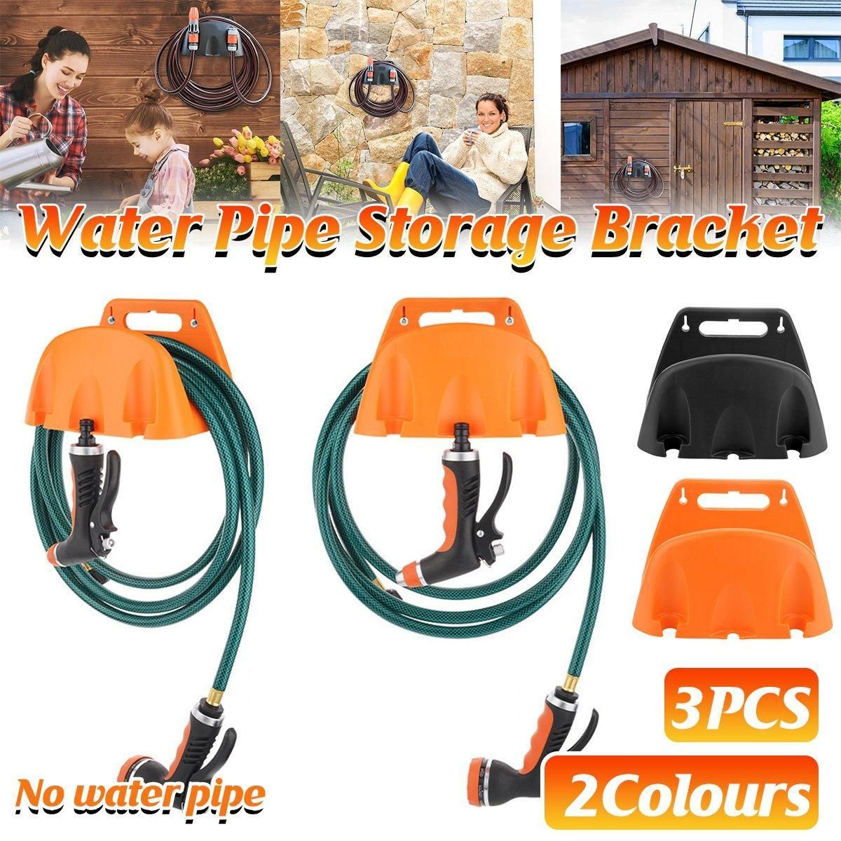 3pcs Wall Mounted Hose Holder Rack Plastic Garden Hose Storage Rack Organizer - Black