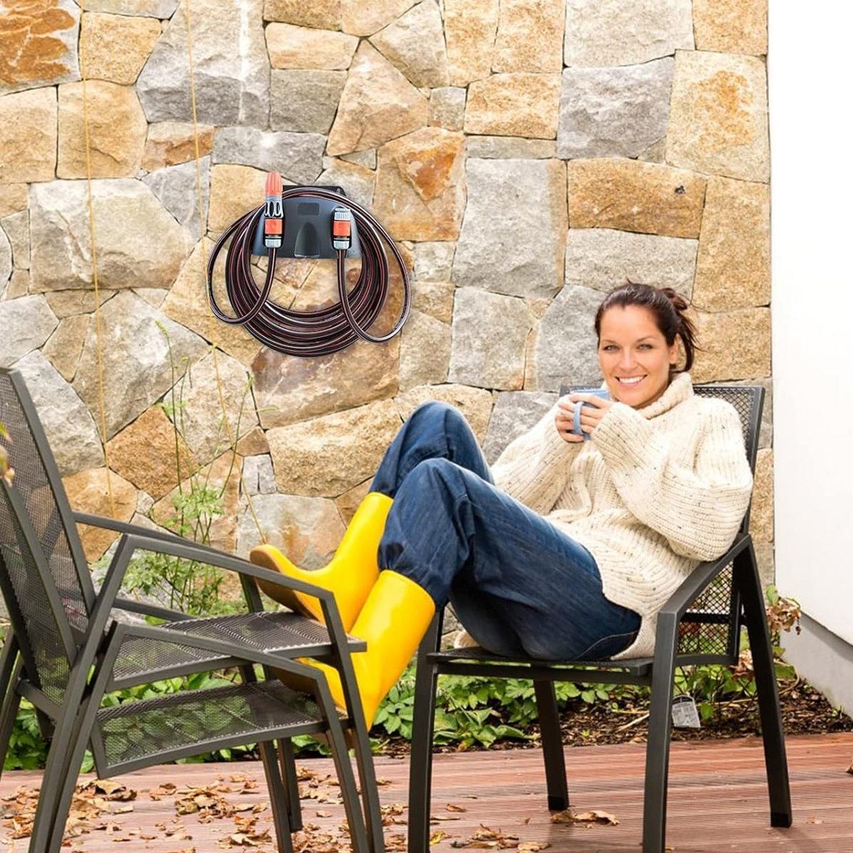 3pcs Wall Mounted Hose Holder Rack Plastic Garden Hose Storage Rack Organizer - Black