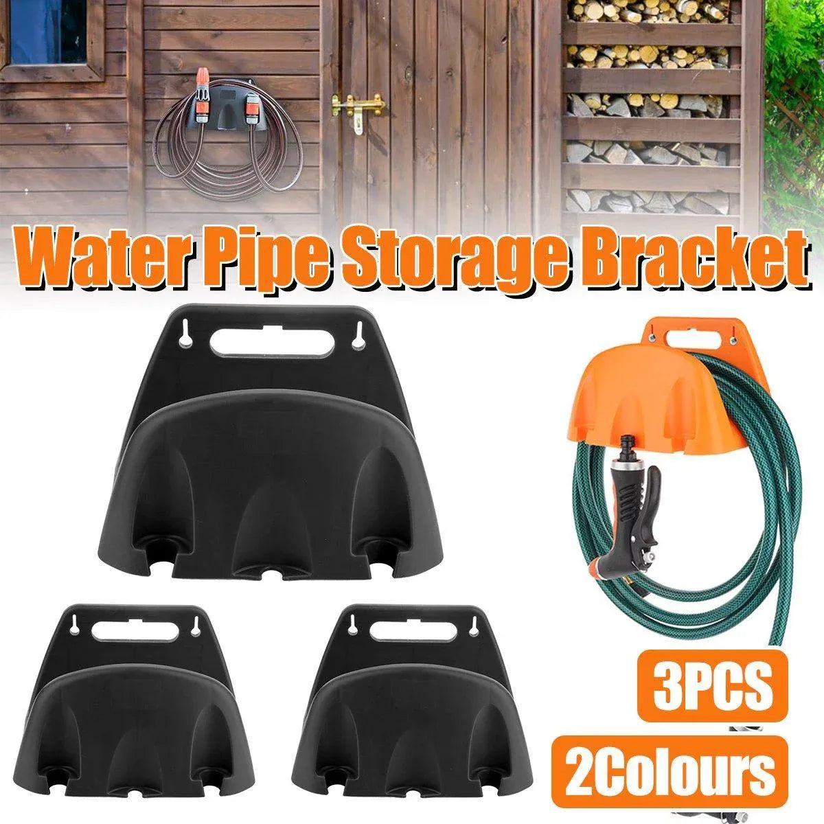 3pcs Wall Mounted Hose Holder Rack Plastic Garden Hose Storage Rack Organizer - Black