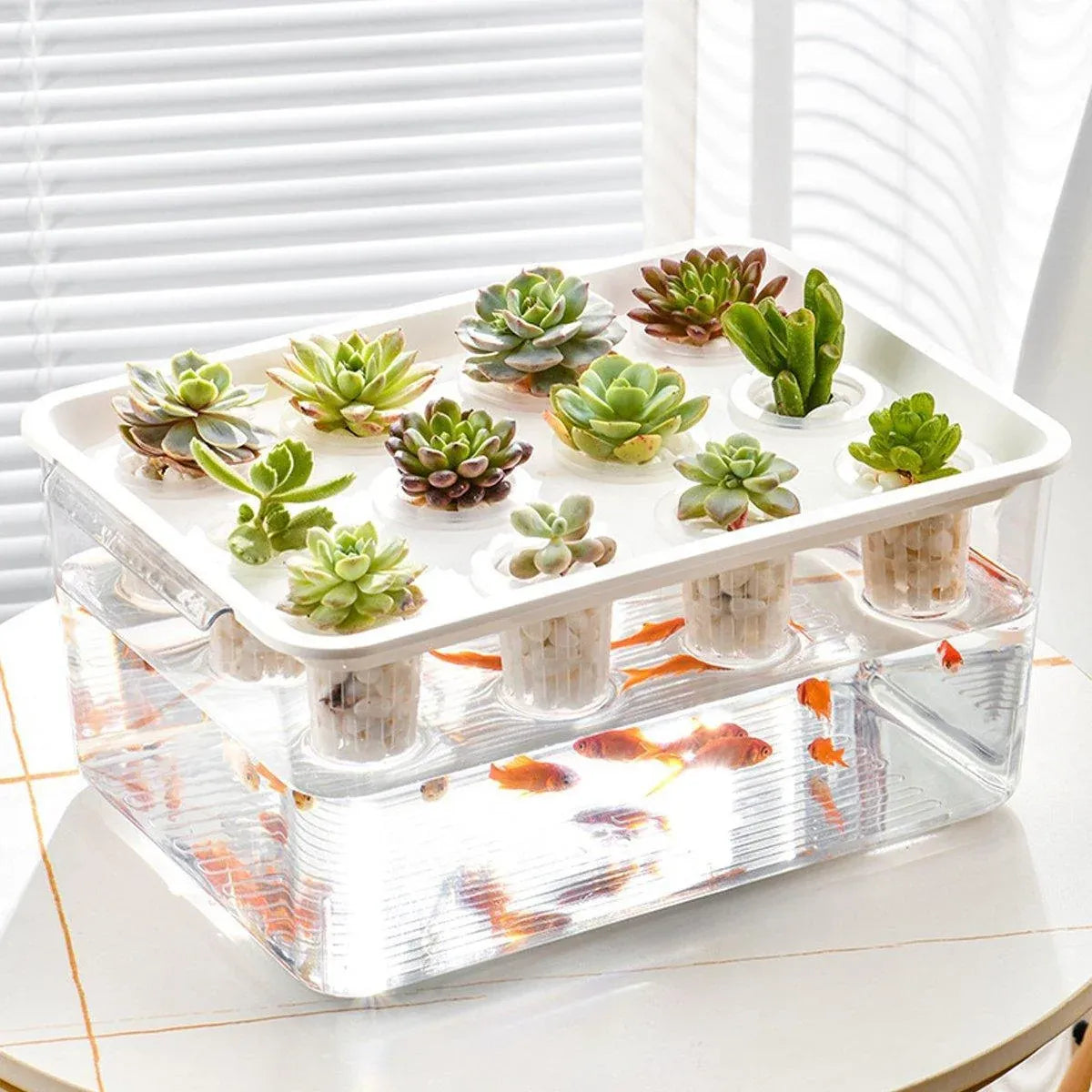 Transparent Rectangular Aquarium 12Hole Lid Portable Hydroponic Plant Fish Tank - Green