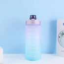 2L Large Water Bottle Straw Time Gradient Cup Fitness Jugs Sport Gym Training - Blue