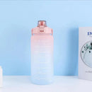 2L Large Water Bottle Straw Time Gradient Cup Fitness Jugs Sport Gym Training - Blue