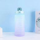 2L Large Water Bottle Straw Time Gradient Cup Fitness Jugs Sport Gym Training - Blue