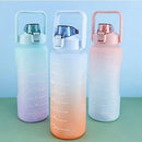 2L Large Water Bottle Straw Time Gradient Cup Fitness Jugs Sport Gym Training - Blue