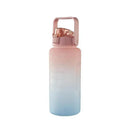 2L Large Water Bottle Straw Time Gradient Cup Fitness Jugs Sport Gym Training - Pink