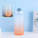 2L Large Water Bottle Straw Time Gradient Cup Fitness Jugs Sport Gym Training - Pink