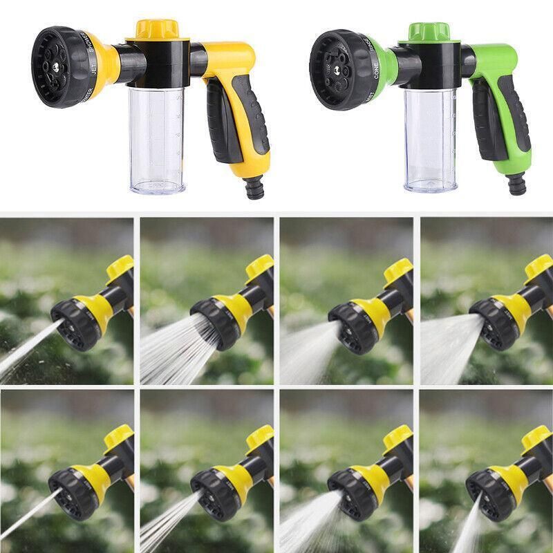 Washing Nozzle Plant Pet Hose 8-Mode Garden Car Water Foam Sprayer Soap Dispenser - Black