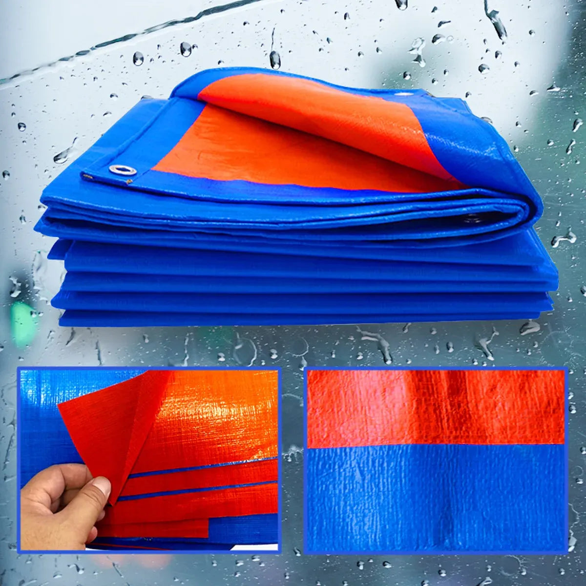 Waterproof Plastic Tarp Cover Heavy Duty Ground Sheet Rainproof Dustproof Blue - 2x2m