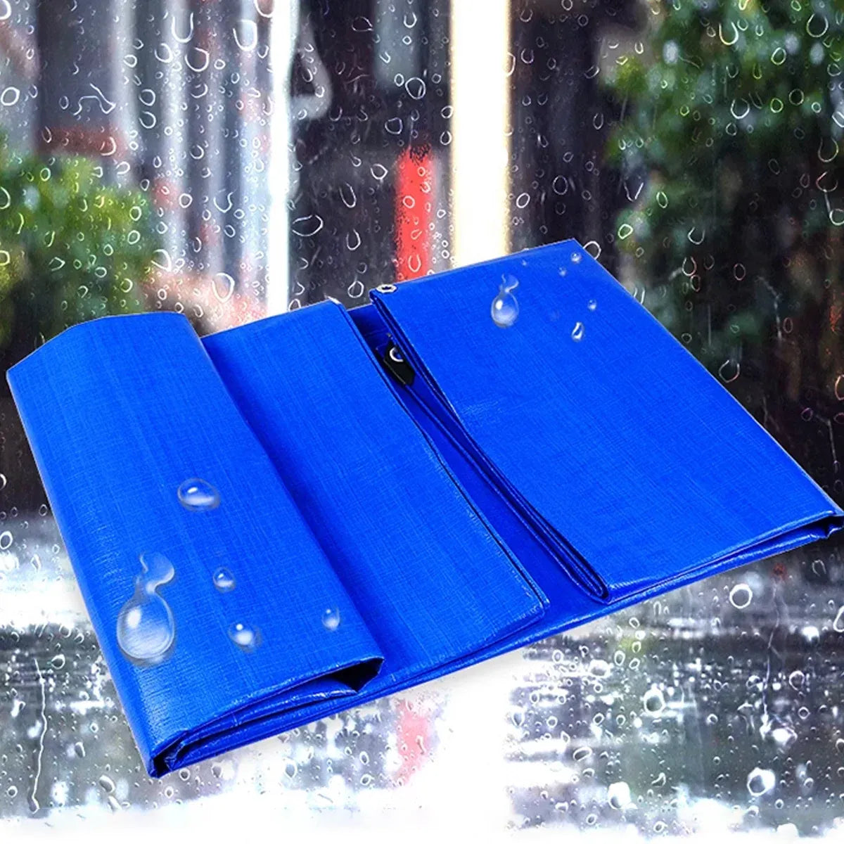 Waterproof Plastic Tarp Cover Heavy Duty Ground Sheet Rainproof Dustproof Blue - 2x2m