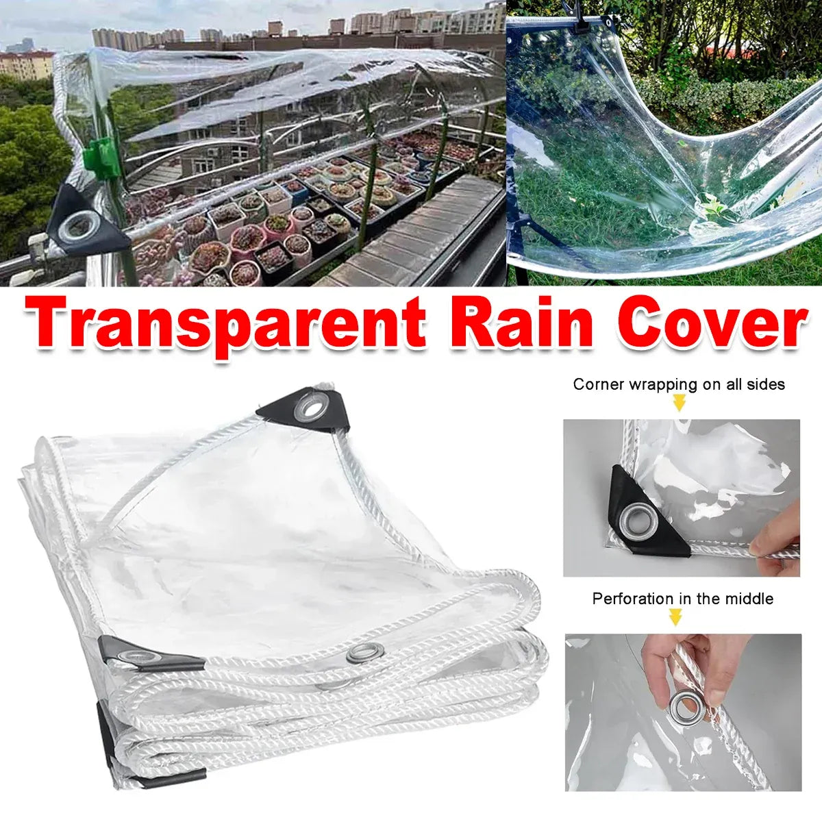 Clear PVC Tarpaulin Tarp With Grommets Heavy Duty Waterproof Patio Ground Cover