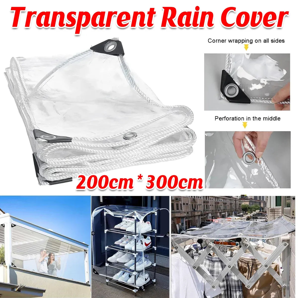 Clear PVC Tarpaulin Tarp With Grommets Heavy Duty Waterproof Patio Ground Cover