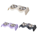 Pet Bowls Stainless Steel Double Bowl Wavy Cat Dog Feeding Dish Nonslip Base - Black