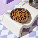 Pet Bowls Stainless Steel Double Bowl Wavy Cat Dog Feeding Dish Nonslip Base - Black
