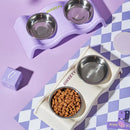 Pet Bowls Stainless Steel Double Bowl Wavy Cat Dog Feeding Dish Nonslip Base - Black