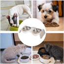 Pet Bowls Stainless Steel Double Bowl Wavy Cat Dog Feeding Dish Nonslip Base - White