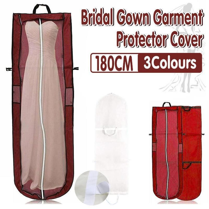 Wedding Dress Garment Bag 180cm Long Bridal Gown Storage Dustproof Cover Zipper - Wine Red