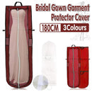 Wedding Dress Garment Bag 180cm Long Bridal Gown Storage Dustproof Cover Zipper - Wine Red