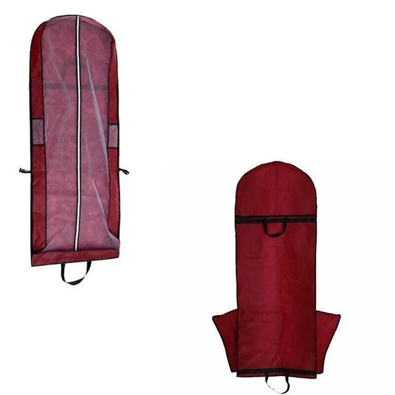 Wedding Dress Garment Bag 180cm Long Bridal Gown Storage Dustproof Cover Zipper - Wine Red