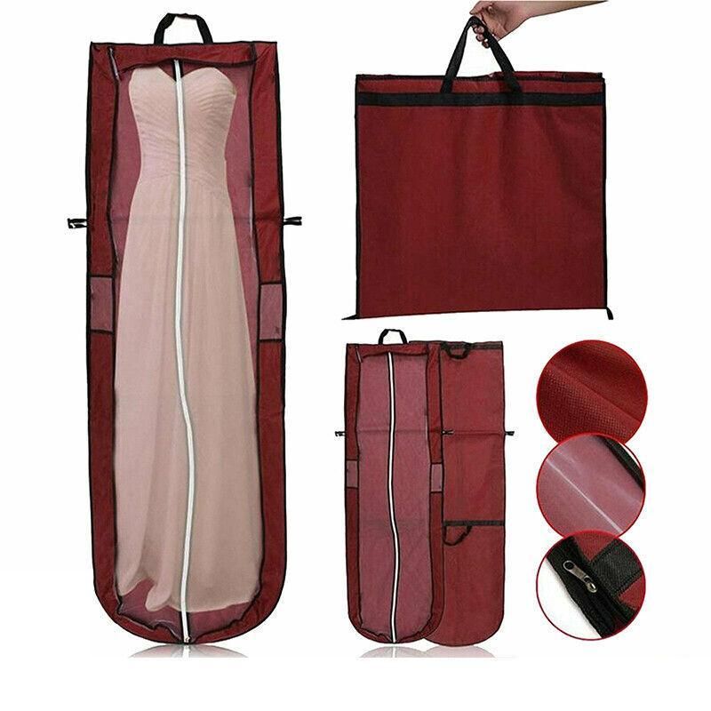 Wedding Dress Garment Bag 180cm Long Bridal Gown Storage Dustproof Cover Zipper - Wine Red