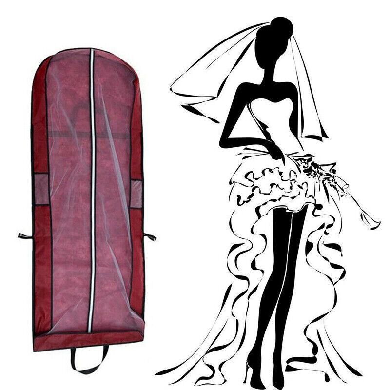 Wedding Dress Garment Bag 180cm Long Bridal Gown Storage Dustproof Cover Zipper - Wine Red