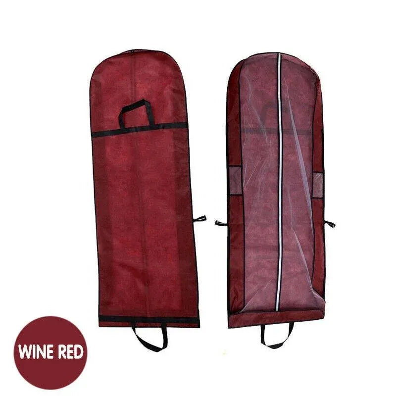 Wedding Dress Garment Bag 180cm Long Bridal Gown Storage Dustproof Cover Zipper - Wine Red