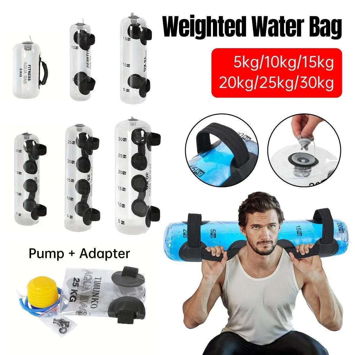 Adjustable Inflatable Water Weight Bag for Fitness Squat Strength Training Bag - 10kg
