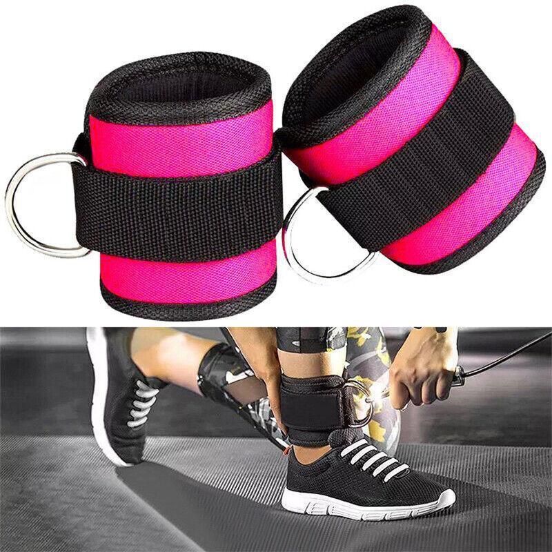 2PCS Weight Lifting Ankle D-Ring Strap Pulley Cable Kickbacks Attachment Gym Leg - Black