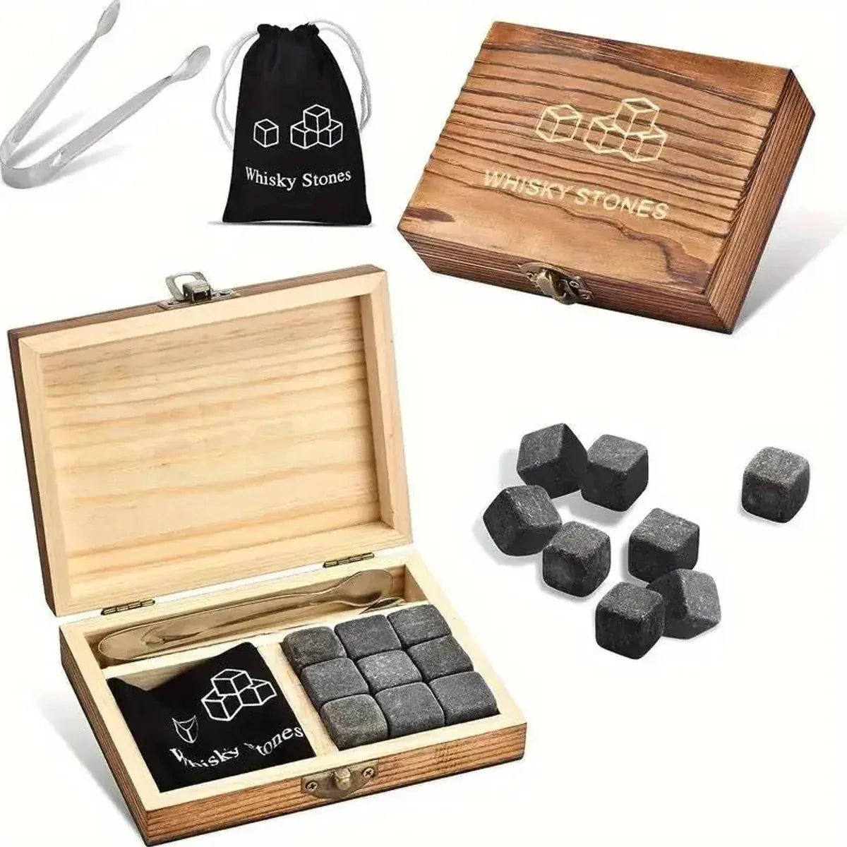 Ice Wine Stone Wooden Box Wine Set Wine Accessory Gift Box Portable Storage