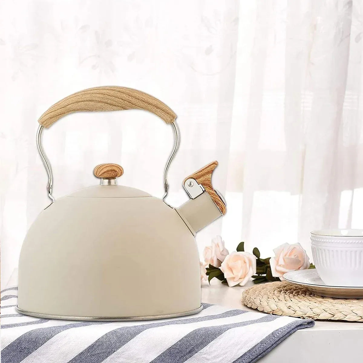 Off White Kettle Whistling Kettle Stainless Steel Stovetop Kitchen Cookware