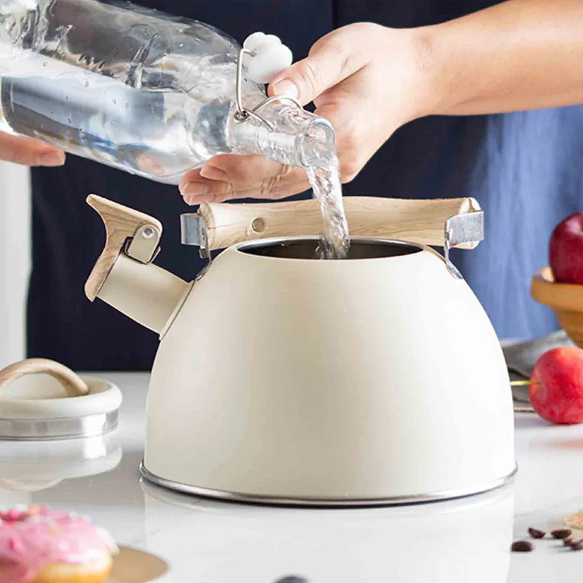 Off White Kettle Whistling Kettle Stainless Steel Stovetop Kitchen Cookware