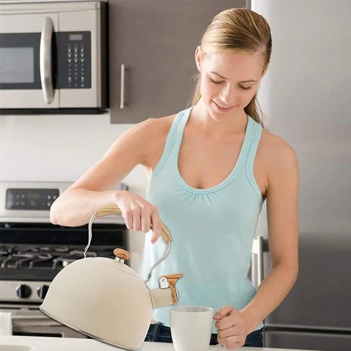 Off White Kettle Whistling Kettle Stainless Steel Stovetop Kitchen Cookware