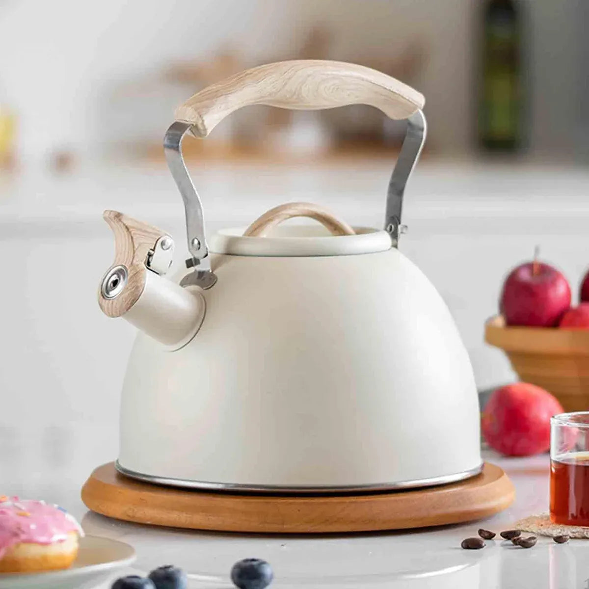 Off White Kettle Whistling Kettle Stainless Steel Stovetop Kitchen Cookware