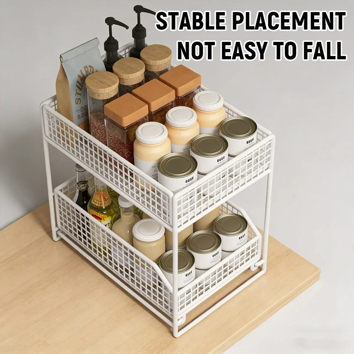 Pull Out Storage Shelf 2 Tier Kitchen Organizer Under Sink Pantry Rack