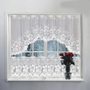 White Lace Window Curtain Short Tier Panel for Kitchen Bathroom - Morning glory